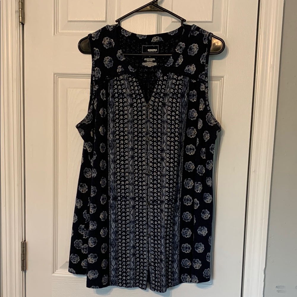 Navy and White Sleeveless Top
